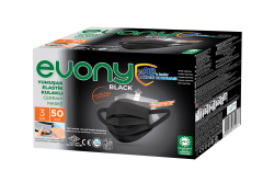 Evony Elastik Kulaklıklı Cerrahi Maske Siyah 50`li