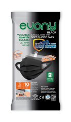 Evony Elastik Kulaklıklı Cerrahi Maske Siyah 10`lu