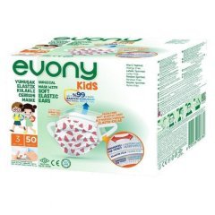 Evony Kids Elastik Kulaklıklı Cerrahi Çocuk Maskesi 50`li