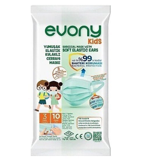 Evony Kids Elastik Kulaklı Cerrahi Çocuk Maskesi Desensiz 10'lu