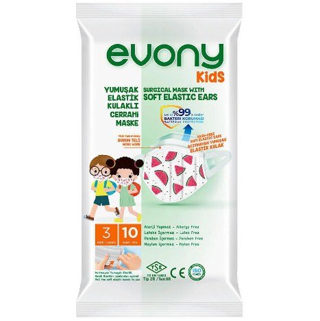 Evony Kids Elastik Kulaklı Cerrahi Çocuk Maskesi Karışık Desenli 10'lu